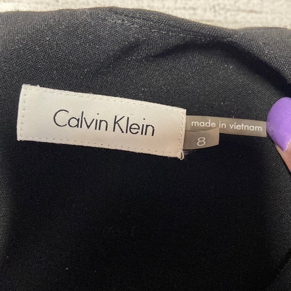 Calvin Klein Sleeveless Black with White Hem Fitted Midi Cocktail Sheath Dress - Picture 3 of 15